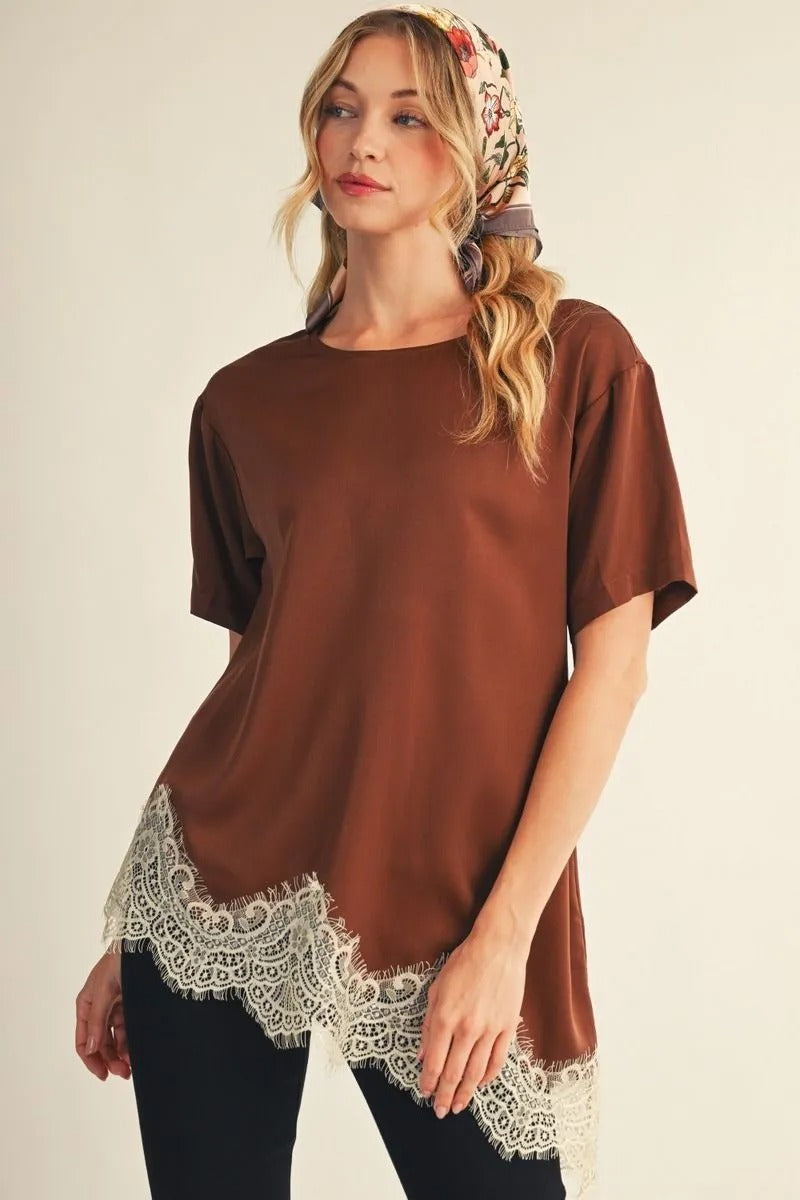 Mocha Lace Satin Blouse