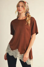 Mocha Lace Satin Blouse