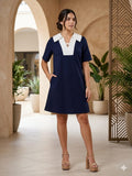 Navy Contrast Collar Dress