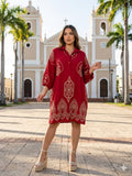 Crimson Boho Embroidery Dress