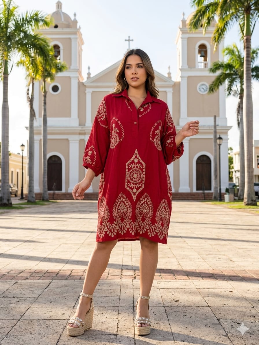Crimson Boho Embroidery Dress