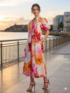 Sunset Hibiscus Midi Dress