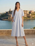 Blue Seaside Stripe Midi Dress