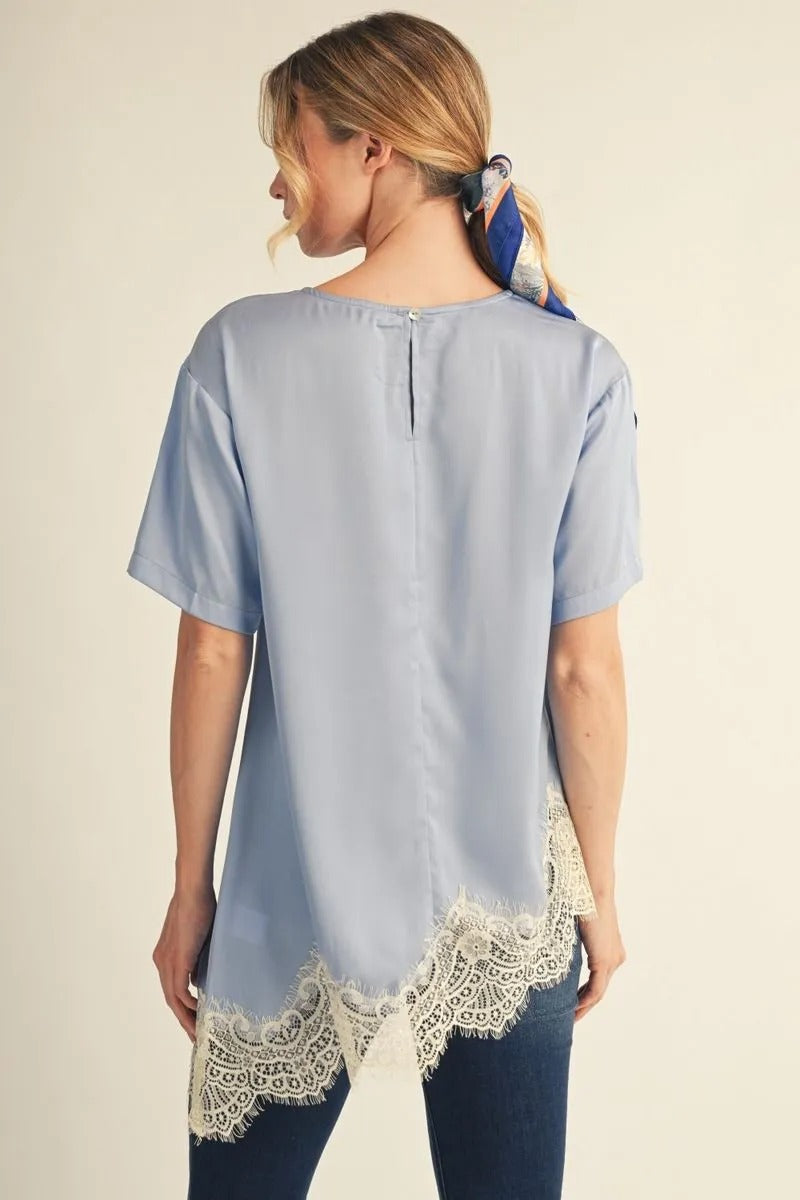 Pearl Blue Lace Satin Blouse