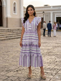 Print Ruffle Sleeve Midi Dress