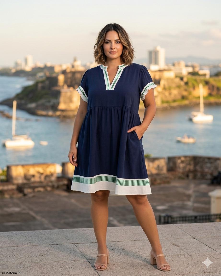 Coastal Breeze Dress (Azul Marino/Verde)