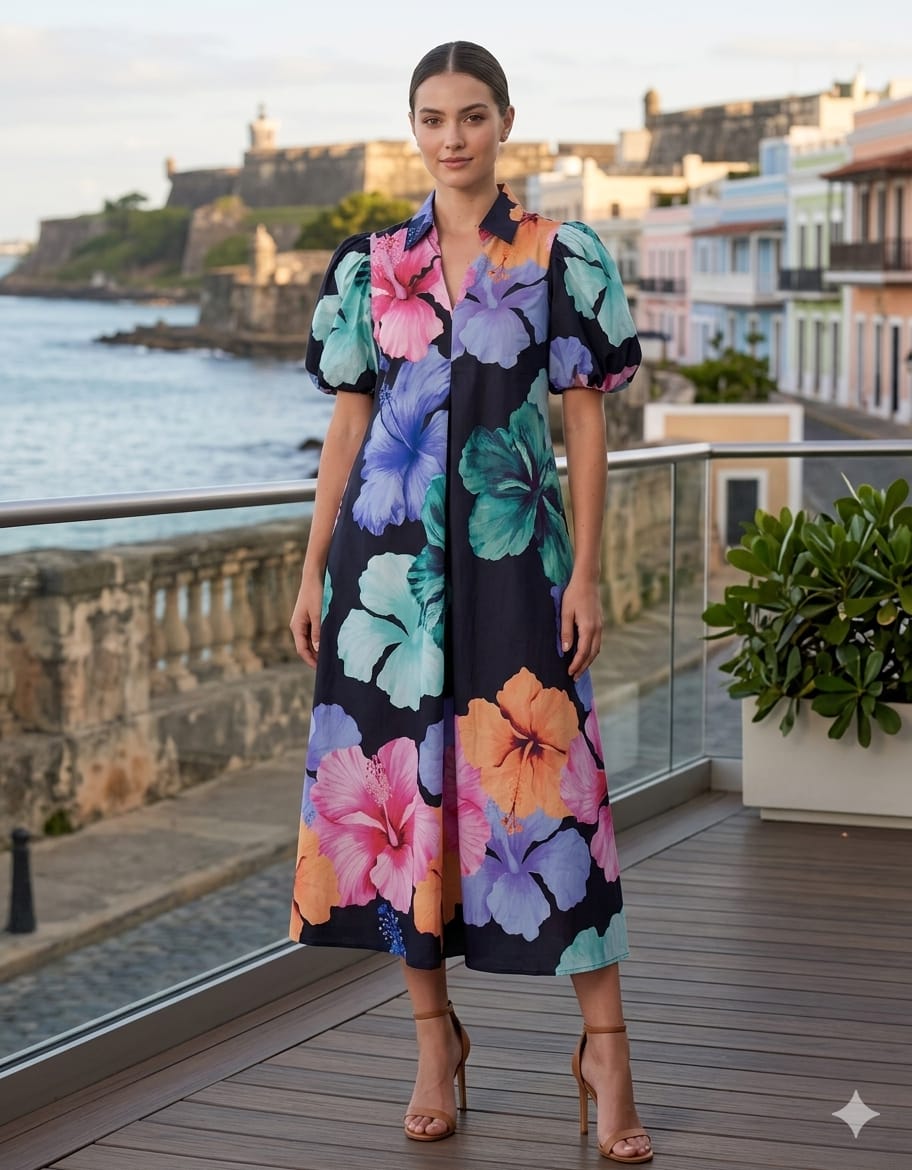 Midnight Hibiscus Midi Dress