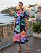 Midnight Hibiscus Midi Dress