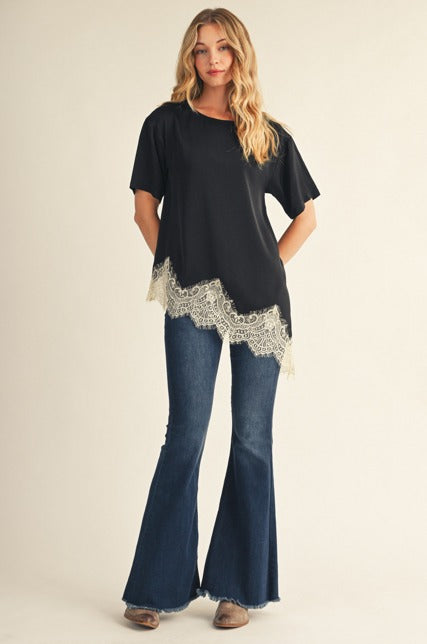 Noir Lace Satin Blouse