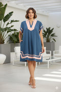 Harper Color Block Vestido (Azul/Pink)
