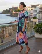 Midnight Hibiscus Midi Dress
