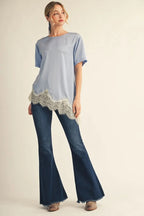 Pearl Blue Lace Satin Blouse