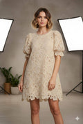 Floral Lace Mini Dress Natural