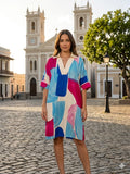 Geo Dress Blue Magenta