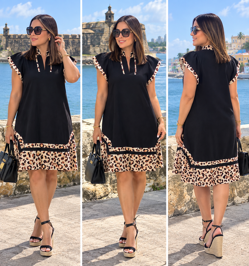 Black Safari Chic Mini Dress🐆🖤🩵