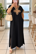 Midnight Elegance Embroidered Maxi Dress