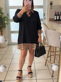 Layered Shirt Knit Top Mini Dress – Black & Leopard🖤🐆
