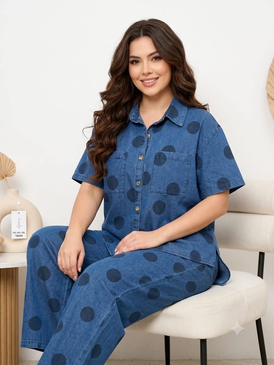 Blue Denim Polka Dot Set – Regular Fit