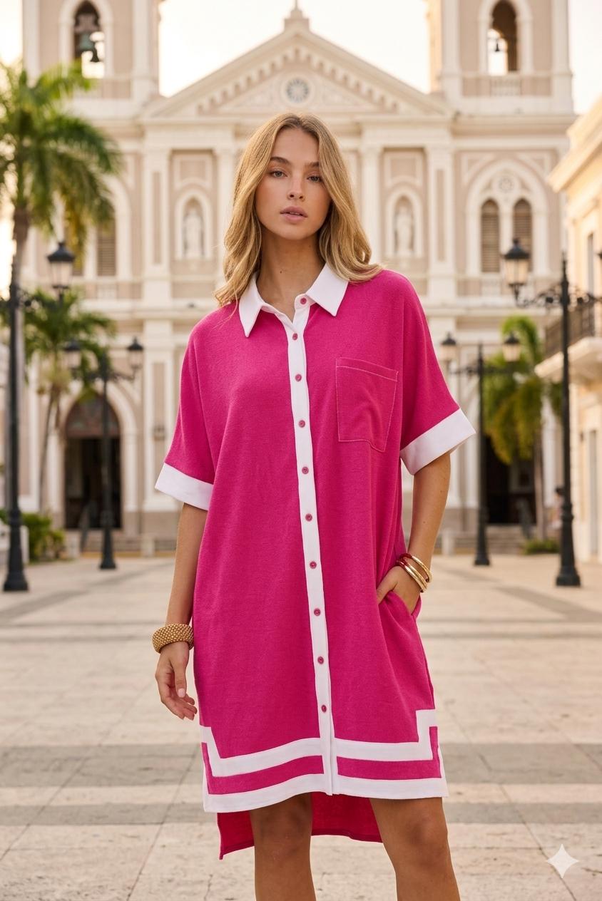 Fuchsia Contrast Shirt Mini Dress