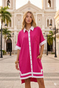 Fuchsia Contrast Shirt Mini Dress