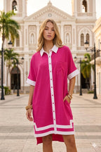 Fuchsia Contrast Shirt Mini Dress