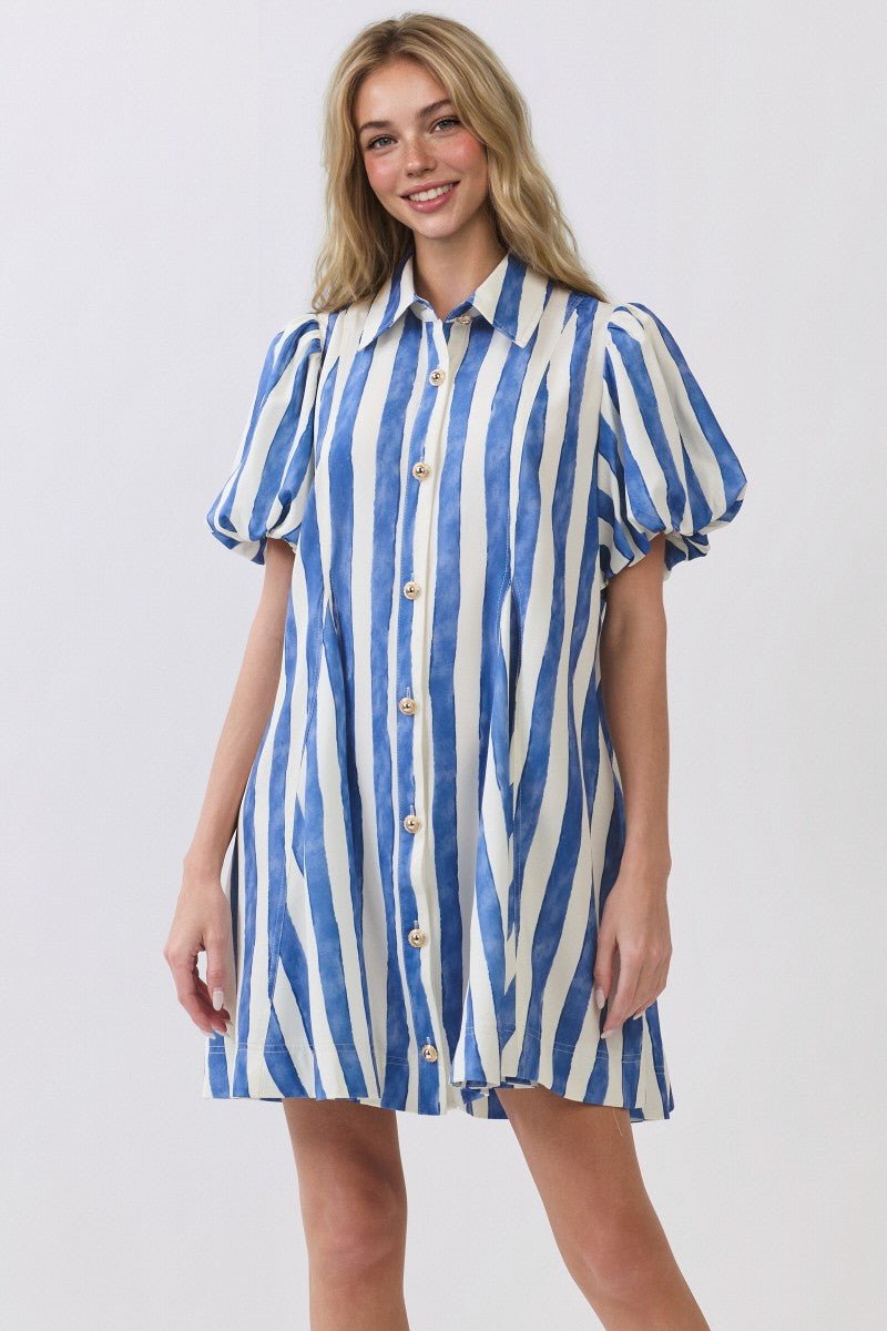 Azure Brush Stripe Shirt Dress - 911 Fashion Boutique