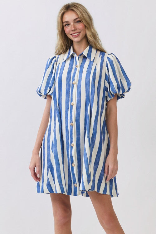 Azure Brush Stripe Shirt Dress - 911 Fashion Boutique