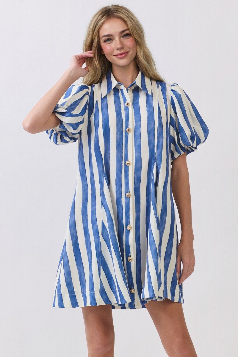 Azure Brush Stripe Shirt Dress - 911 Fashion Boutique