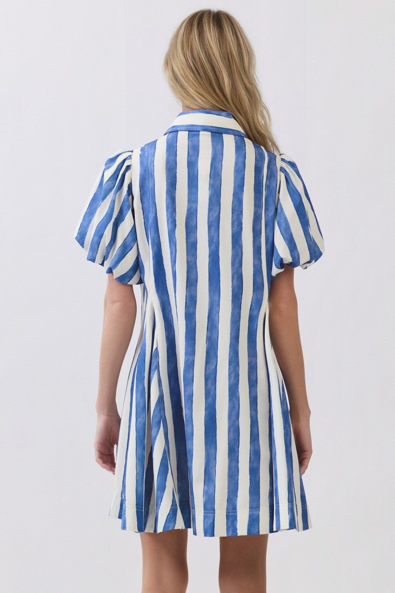 Azure Brush Stripe Shirt Dress - 911 Fashion Boutique