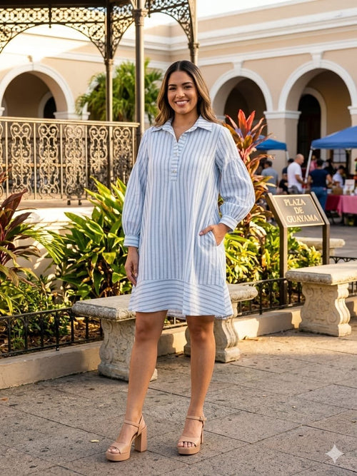 Blue Lineal Mini Dress - 911 Fashion Boutique