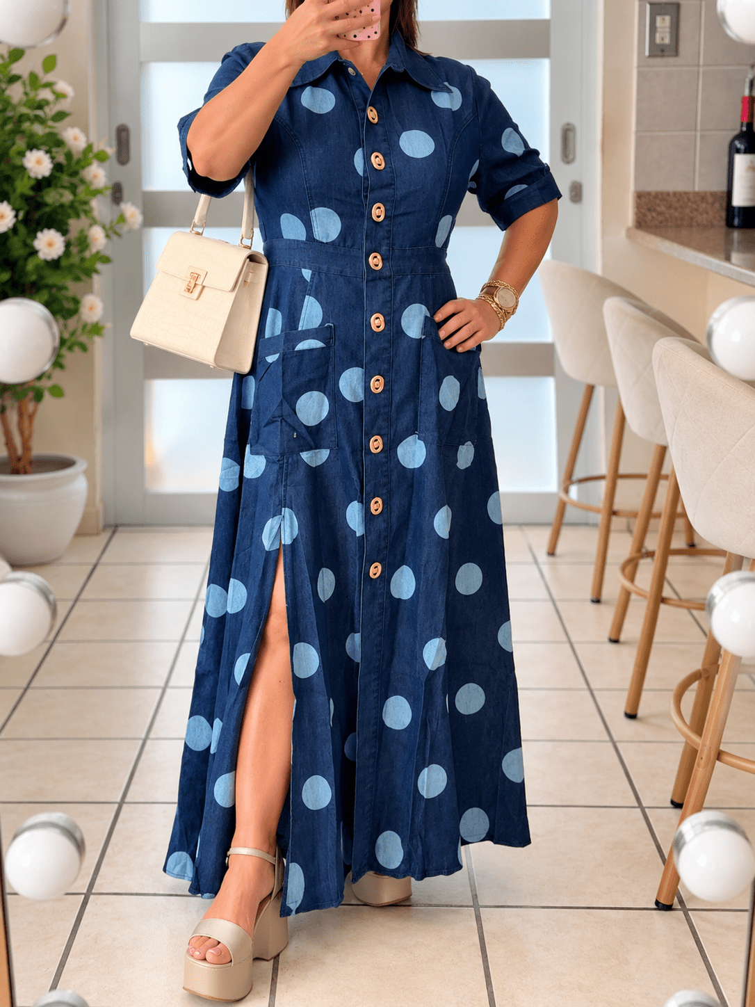 Blue Polka Dot Maxi Denim Dress🩵 - 911 Fashion Boutique