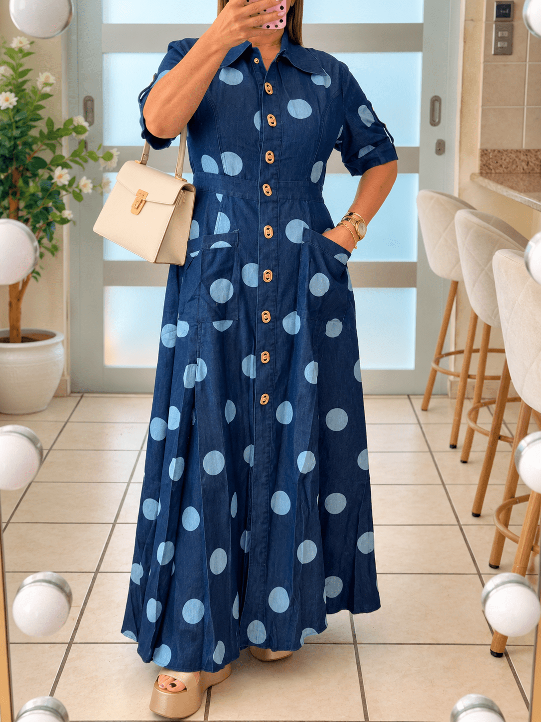 Blue Polka Dot Maxi Denim Dress🩵 - 911 Fashion Boutique