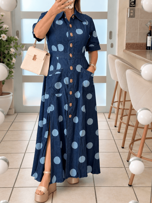 Blue Polka Dot Maxi Denim Dress🩵 - 911 Fashion Boutique