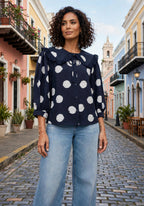 Blusa Audrey - Navy Polka Dot con Cuello Peter Pan - 911 Fashion Boutique