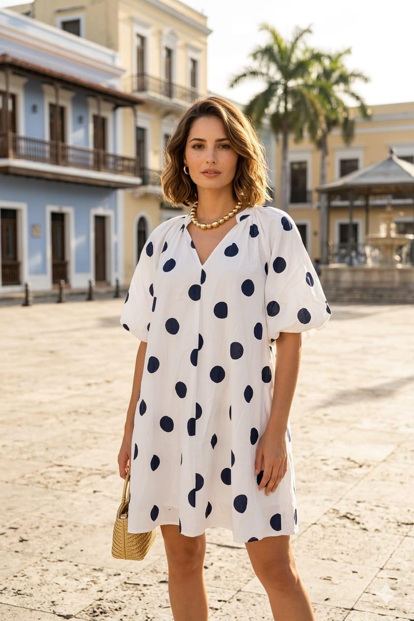 Coastal Navy Dots Dress - 911 Fashion Boutique