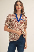 Cobalt Scroll Contrast Blouse - 911 Fashion Boutique