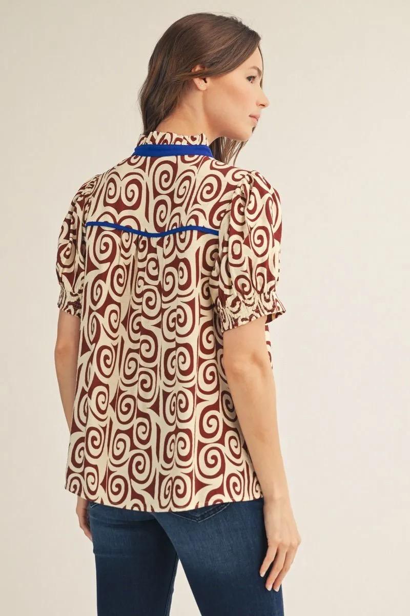 Cobalt Scroll Contrast Blouse - 911 Fashion Boutique