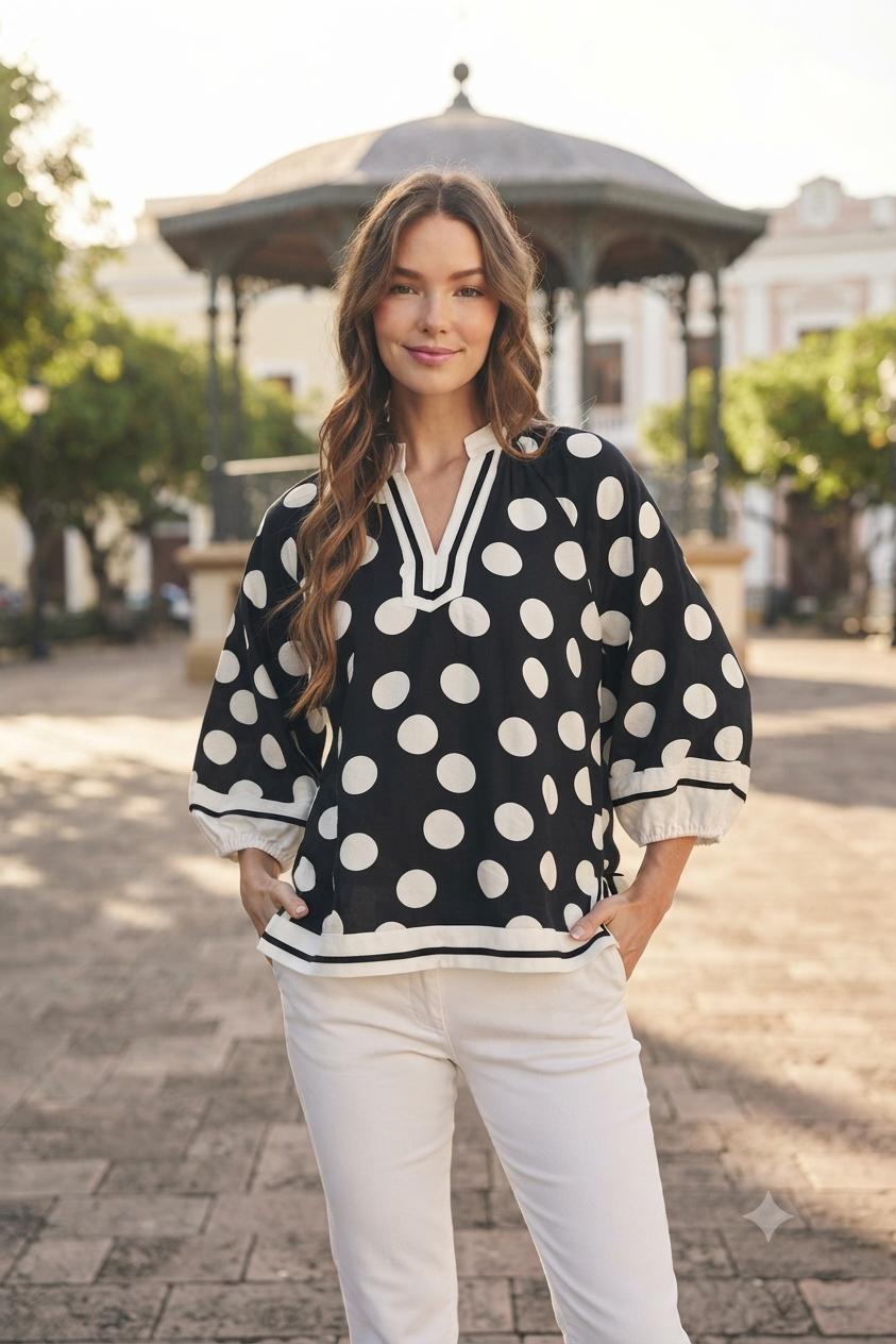 Siena Polka Blouse – Black
