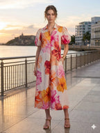 Sunset Hibiscus Midi Dress