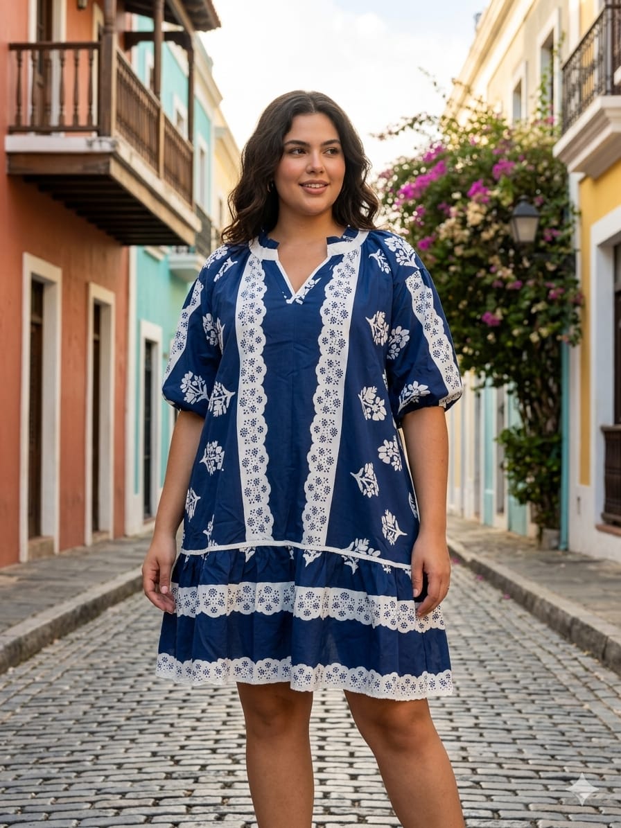Navy Lace Trim Dress