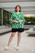 Emerald Abstract Ruffle Blouse - 911 Fashion Boutique