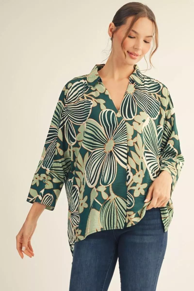 Hunter Green Bloom Blouse - 911 Fashion Boutique