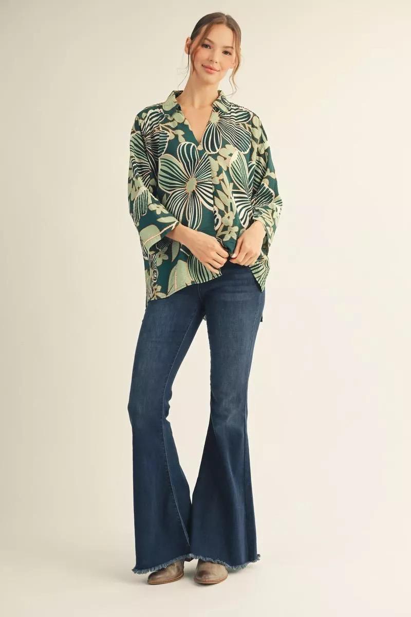 Hunter Green Bloom Blouse - 911 Fashion Boutique