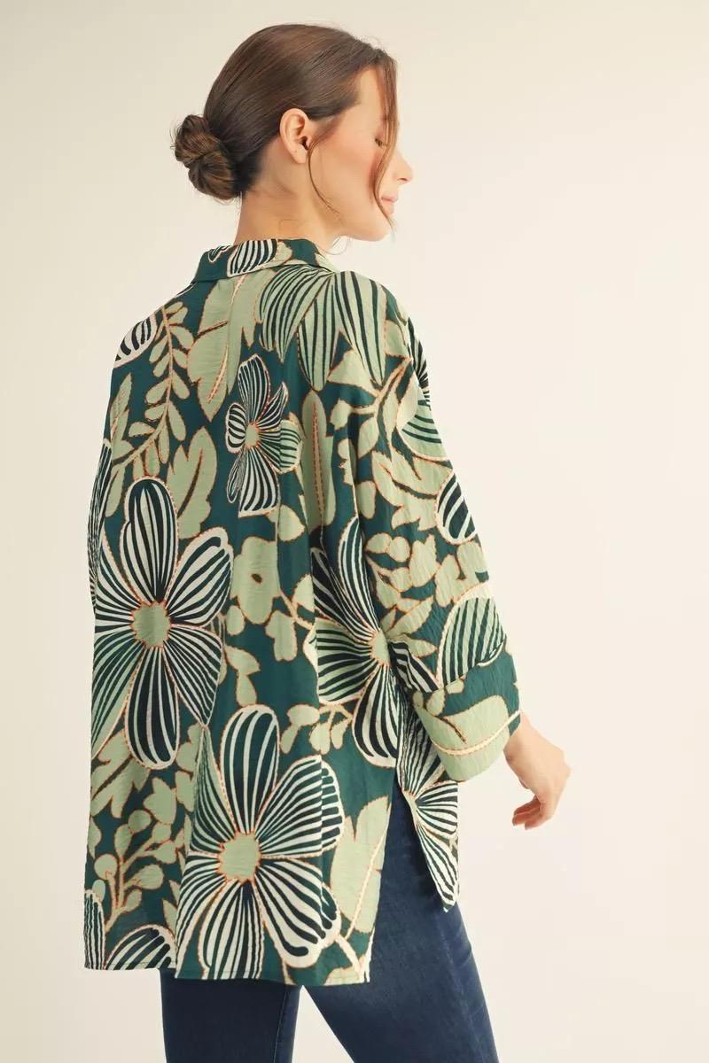 Hunter Green Bloom Blouse - 911 Fashion Boutique