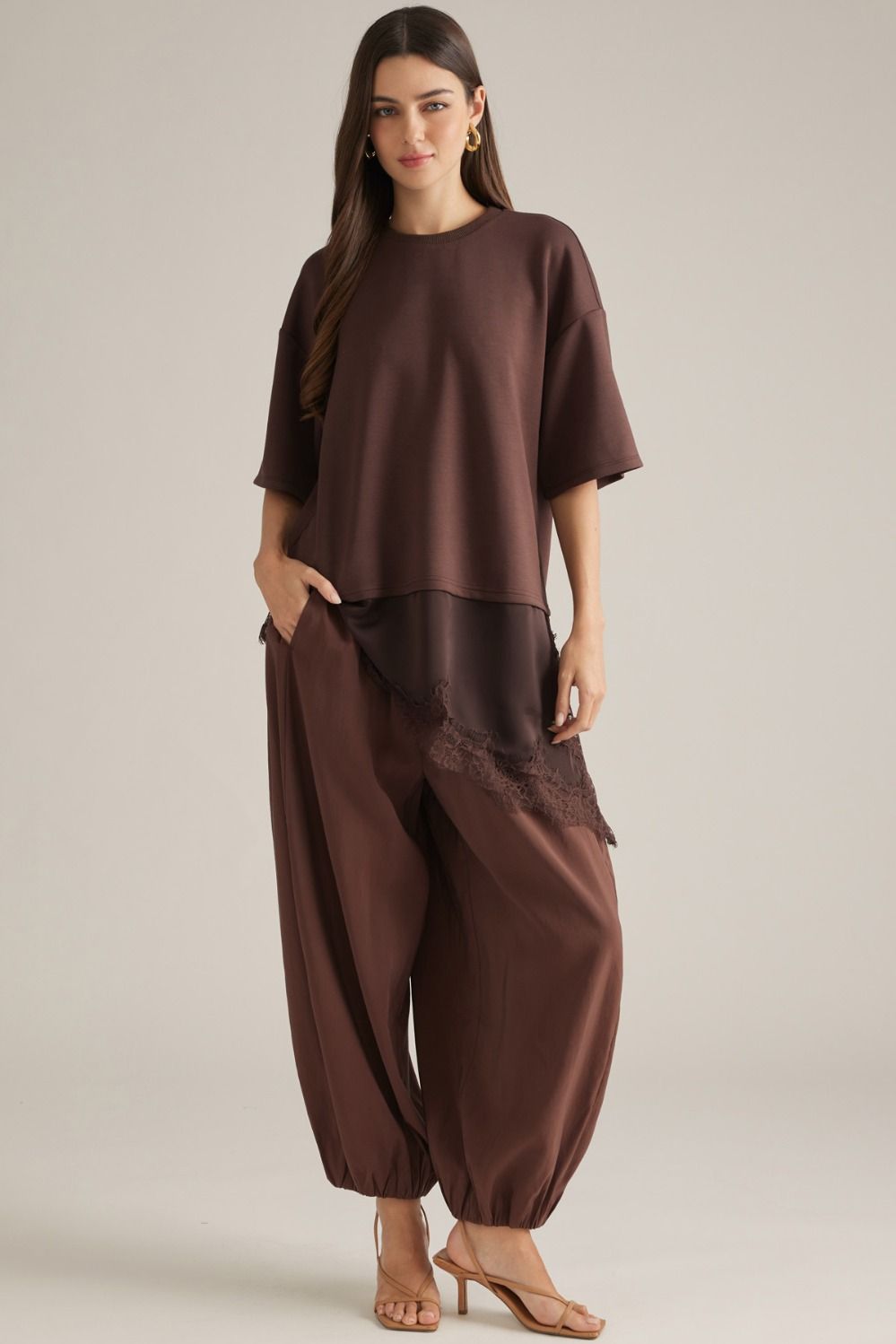Lace Detail Balloon Pants – Brown🤎 - 911 Fashion Boutique