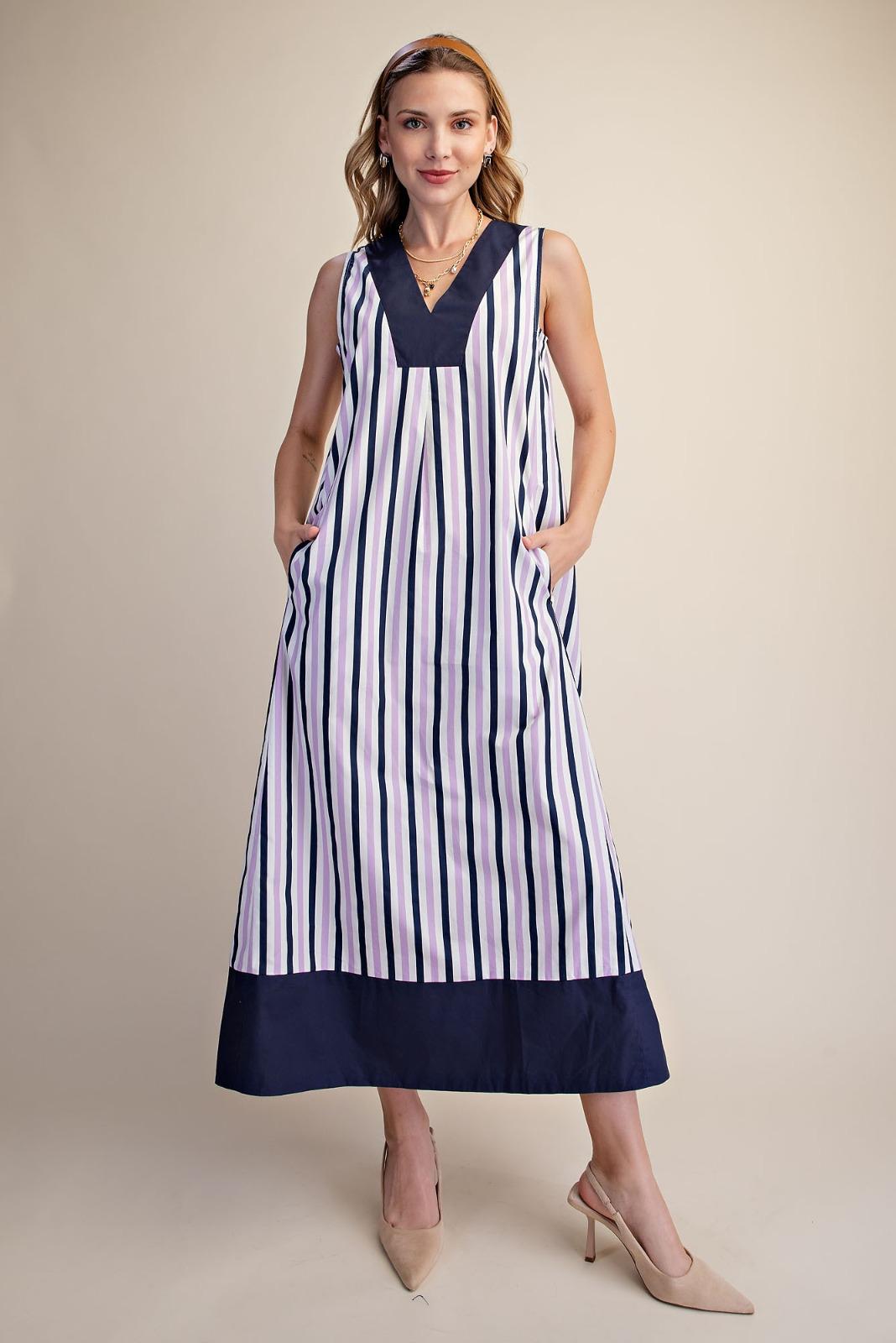 Lavender Stripe Midi Dress - 911 Fashion Boutique
