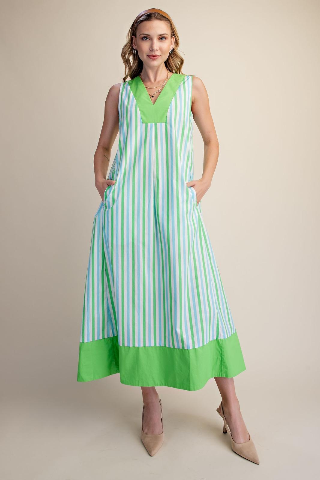Lime Stripe Midi Dress - 911 Fashion Boutique