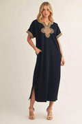 Midnight Elegance Embroidered Maxi Dress - 911 Fashion Boutique