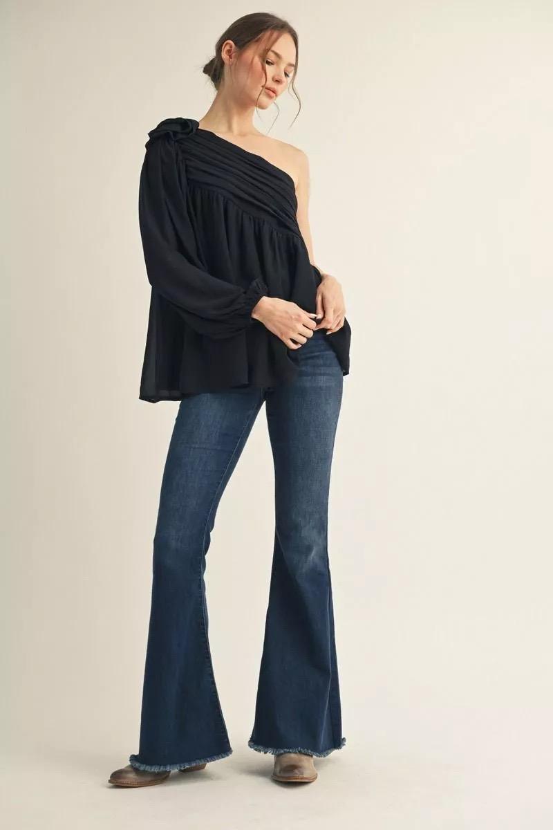 Midnight One-Shoulder Bloom Blouse - 911 Fashion Boutique