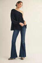 Midnight One-Shoulder Bloom Blouse - 911 Fashion Boutique